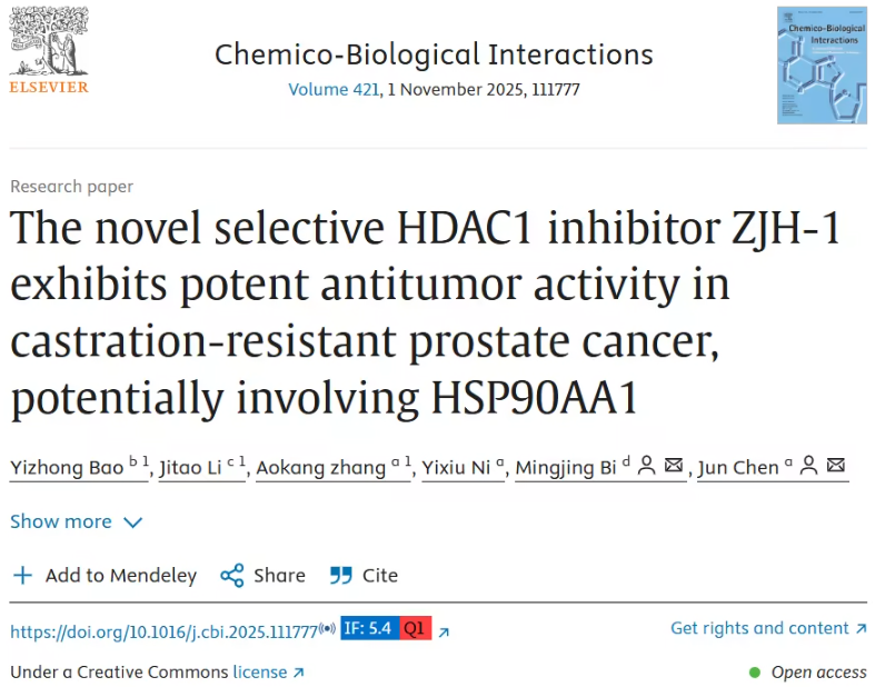 HDAC1精准打击新突破：新型抑制剂ZJH-1为去势抵抗性前列腺癌带来新希望
